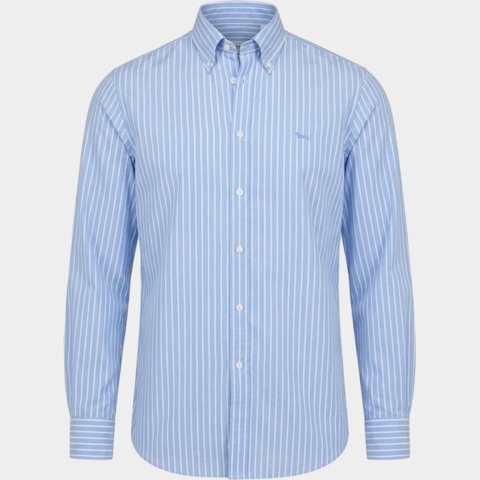 Camicia Uomo riga larga tinto filo Regular Fit azzurro
