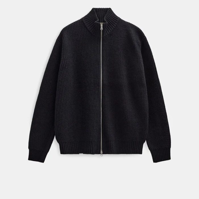 AKSINUS ZIP WOOL CARDIGAN - Caviar