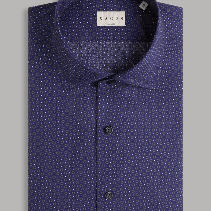 Camicia Collo Francese Piccolo Fantasia Popeline Blu