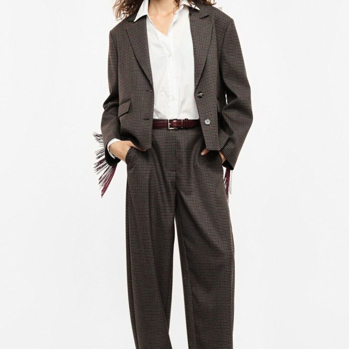 Pantaloni palazzo ampi fantasia micro-check